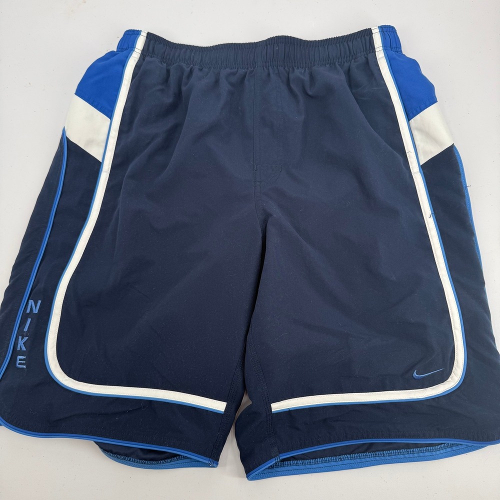 Nike Swim Shorts Mens L Navy Blue Colorblock Mesh Lined Board‎ Trunks T8SS7222